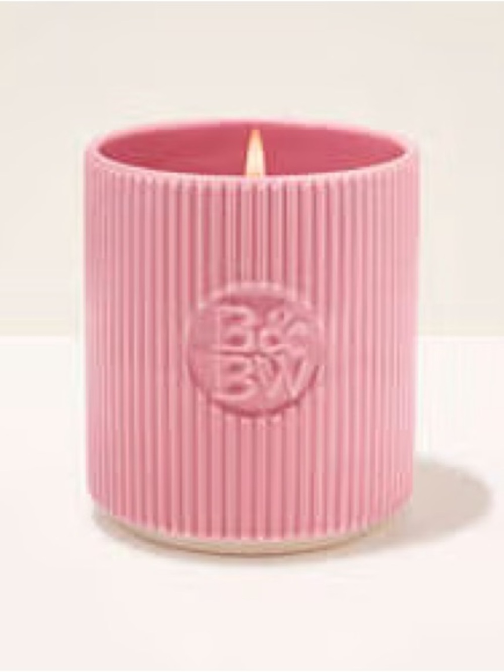 Lavender & Hinoki Ceramic 
BBW Single Wick Candle Pink Ribbed Scented Candle